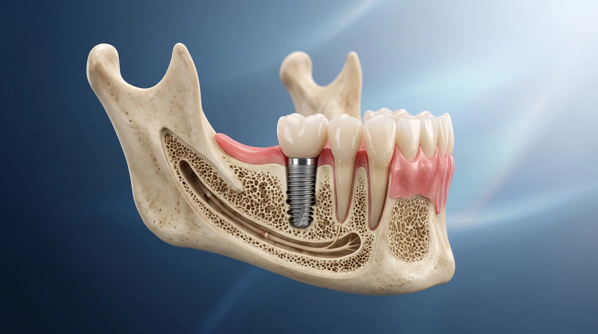 Implantes e reconstrução — reposição dentária e reconstrução de tecidos.