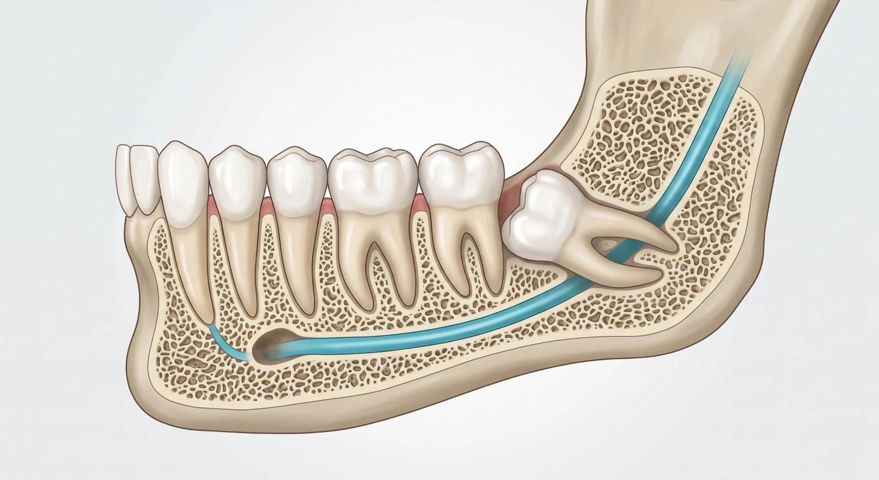 Terceiro molar mesioangulado em contato com o segundo molar sem lesão cariosa evidente