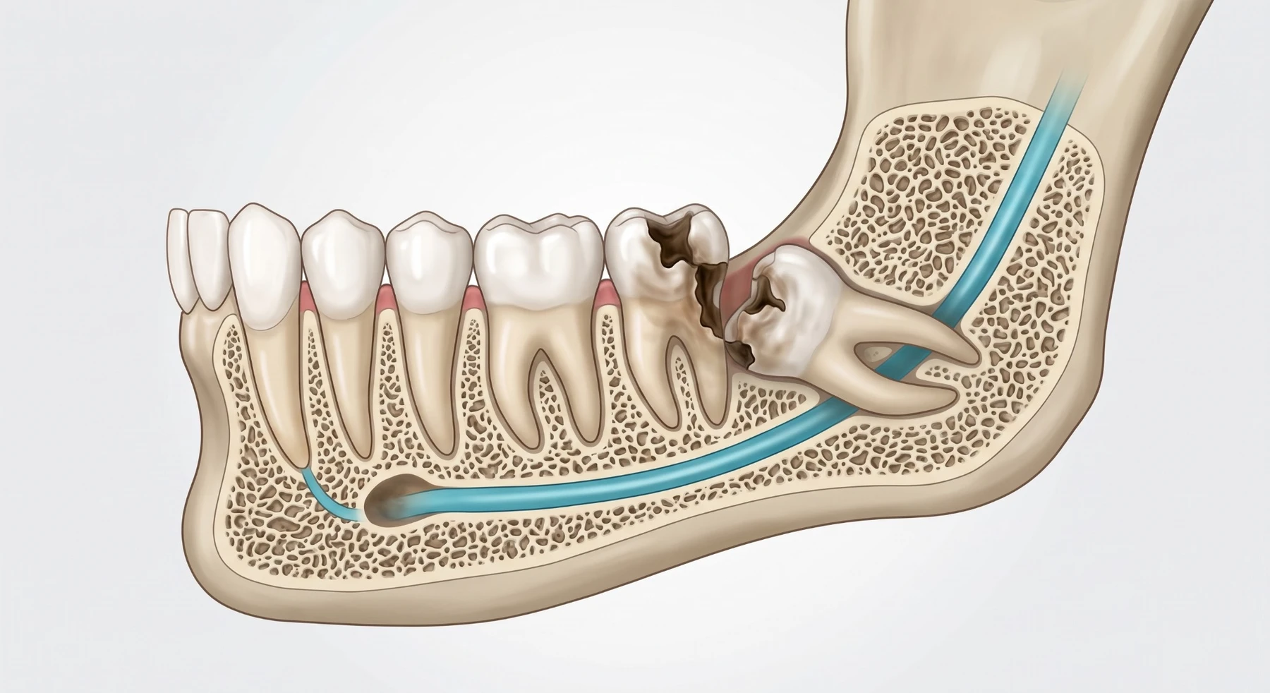 Exemplo ilustrativo de cárie proximal associada à região de contato entre o segundo e o terceiro molar