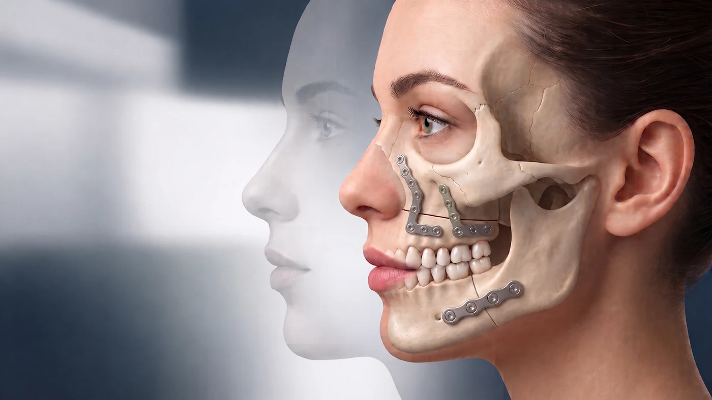 Planejamento de cirurgia ortognática com visualização das estruturas ósseas e fixação